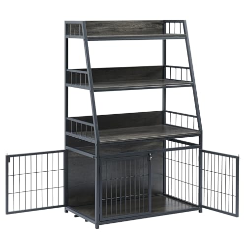 Furniture Style Dog Crate for Small/Medium Dog, Heavy Duty Anti-Chew Dog Kennel Furniture with 3 Doors, Wooden Decorative Indoor Basic Dog Cage with 3-Layer Storage Shelves