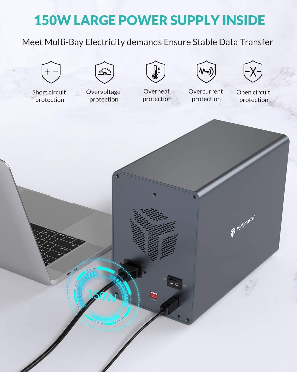 4 Bay Hard Drive Enclosure,Yottamaster Aluminum Alloy 2.5/3.5 USB3.0 to SATA3.0 External HDD SSD Storage Enclosure,Support 4 x 18 TB Capacity,Ideal for Enterprise-Class Storage Solution[FS4U3]