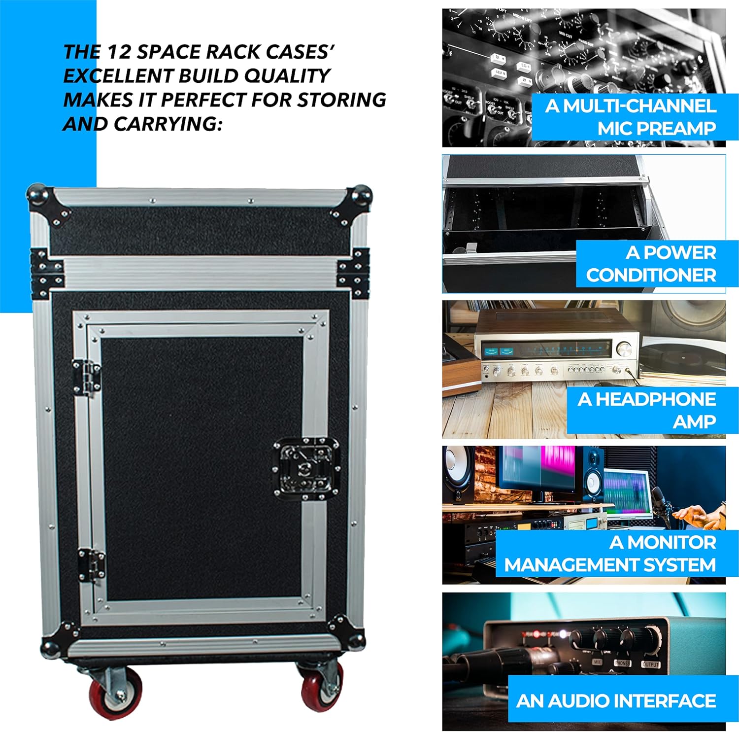 Seismic Audio - SAMRC-12U - 12 Space Rack Case with Slant Mixer Top and Casters - PA/DJ Pro Audio Road Case