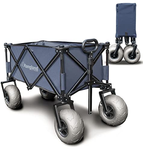 Beach Wagon with Big Wheels for Sand - All Terrain Steel Frame Utility Cart with 9" Pneumatic Tires, Collapsible Folding Design (Sand Warrior RX800 Green)