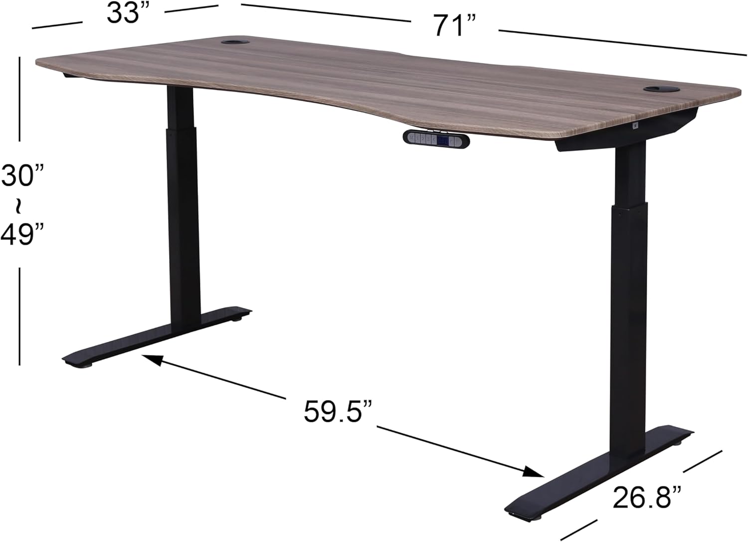 ApexDesk Elite Pro Series 71" x 33" Electric Height Adjustable Stand up Desk, Sit Stand Home Office Desk, Computer Desk - Curved Teak Top/Black Frame