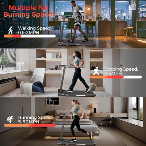 Treadmill with Handles, Portable Small Treadmills for Home and Office, 3.0HP Folding Walking Pad with 300 lbs Capacity, Cup Holder, LED Display and 12 Preset Programs
