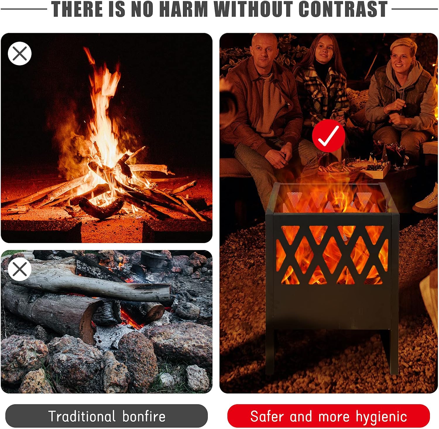 CharaVector Outdoor Wood Burning Burn Barrel Fire Pits 28&rdquo; Large Square Wood Stove, Deep Stainless Steel with Mesh Spark Screen and Fire Poker for Barbeque, Backyard, Bonfire