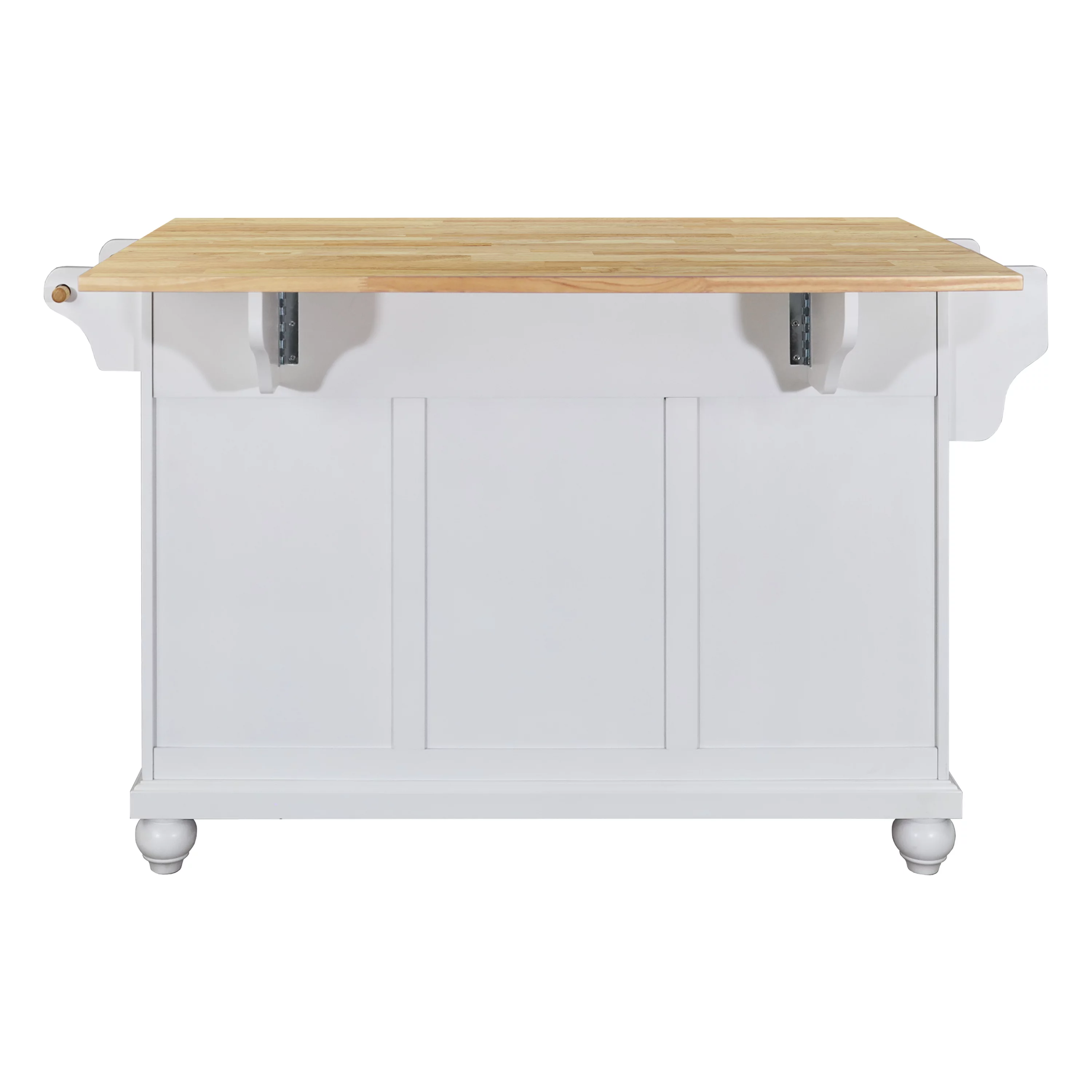 Multi-Functional Storage Island Cart with Rubberwood Countertop and Drop-Leaf, Greenguard Gold Certified, Kitchen Island on Wheels with Large Storage Cabinet,2 Drawers,Spice Rack,Towel Holder, White