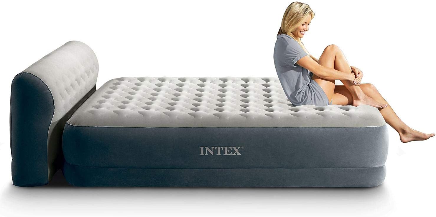 Intex Queen Dura-Beam Deluxe Series Comfort Headboard Airbed with Internal Pump