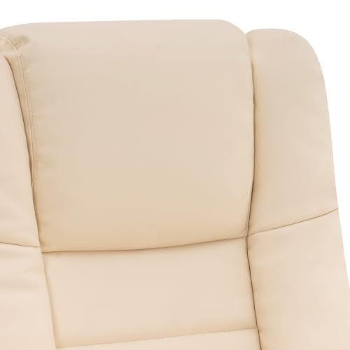 MCombo Recliner with Ottoman Chair Accent Recliner Chair with Vibration Massage, Removable Lumbar Pillow, 360 Degree Swivel Wood Base, Faux Leather 9096 (Cream White)