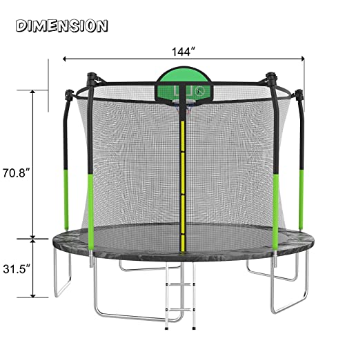 AOTOB 8FT 10FT 12FT 14 FT 15FT Trampoline with Safety Enclosure Net，Outdoor Trampoline with Basketball Hoop, Heavy Duty Jumping Mat and Spring Cover Padding for Kids and Adults, Storage Bag and Ladder