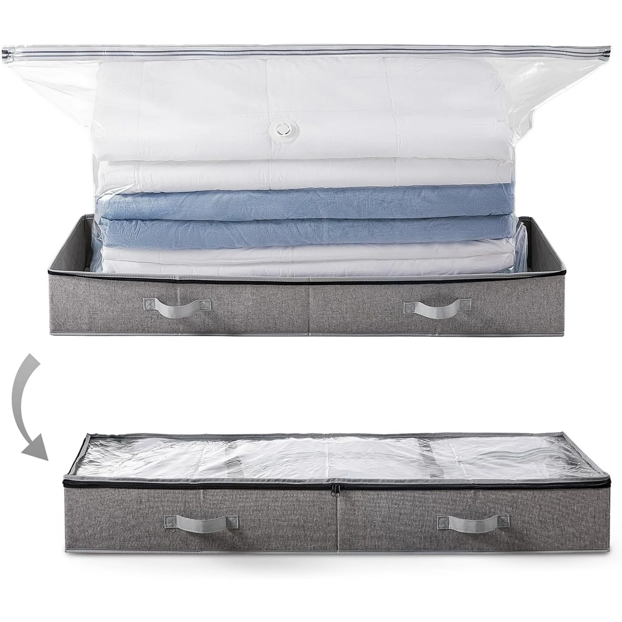 Under Bed Jumbo Vacuum Seal Storage Bags for Comforters and Blankets, Large Capacity White Foldable Box Save 80% Space, 41 x 17.7 x 6