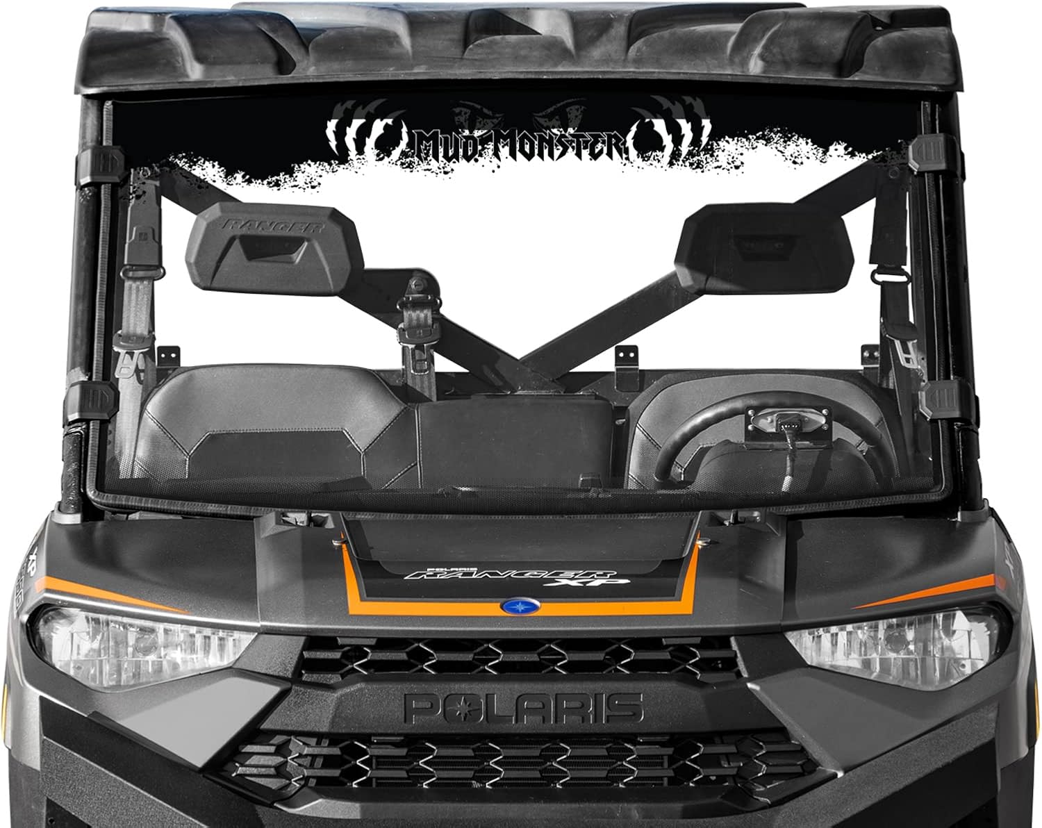 SuperATV Clear Scratch Resistant Full Windshield for Polaris Ranger XP 1000 / Crew (See Fitment) | 1/4 Polycarbonate | Protects Against Debris and Elements | Mountains Windshield Print | USA Made!