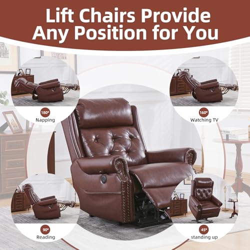 Oversized Power Lift Recliner Chair for Elderly, Extra Wide Lift Chair with Masssage and Heat, Chenille Electric Recliner Chairs for Big and Tall, USB Ports, Coffee