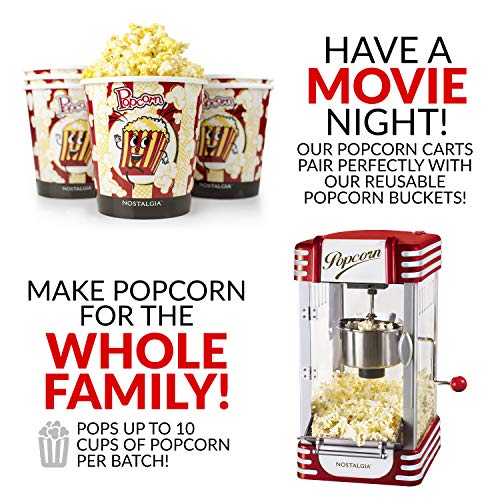 Nostalgia Popcorn Maker, 2.5 Oz Kettle Makes 10 Cups, Retro Classic Popcorn Machine with Interior Light, Measuring Spoons and Scoop, White and Red