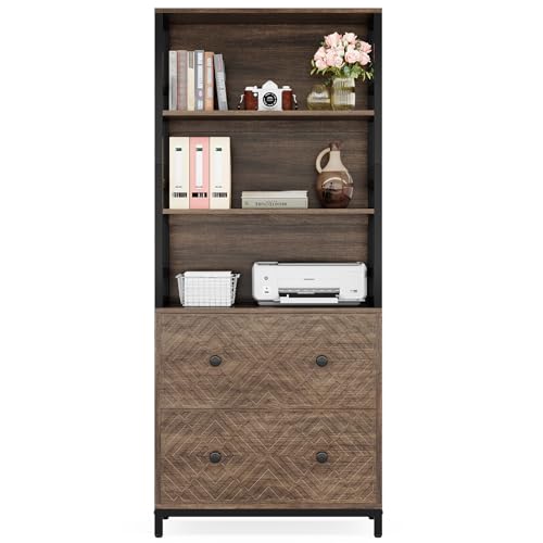 Tribesigns 2-Drawer File Cabinet, Vertical Lateral Filling Cabinet for Letter Size/A4 Size, Printer Stand with 3 Open Storage Shelves for Home Office (Brown)