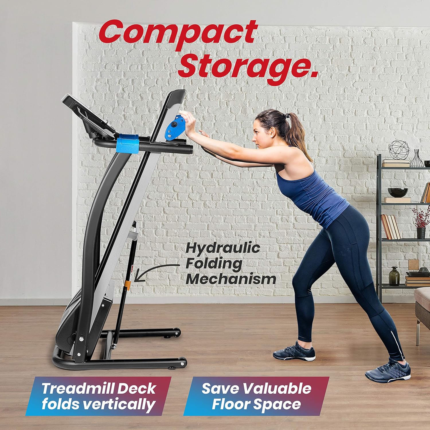 SereneLife Smart Digital Manual Incline Treadmill - Slim Folding Electric 2.5 HP Indoor Home Foldable Fitness Exercise Running Machine with Downloadable App, MP3 Player, Safety Key SLFTRD25.5