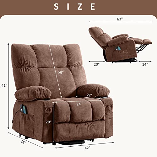 Power Lift Recliner Chair for Elderly with Massage Ergonomic Lounge Chair,Classic Single Sofa with 2 Cup Holders Side Pockets,USB Charge Port (Grey)