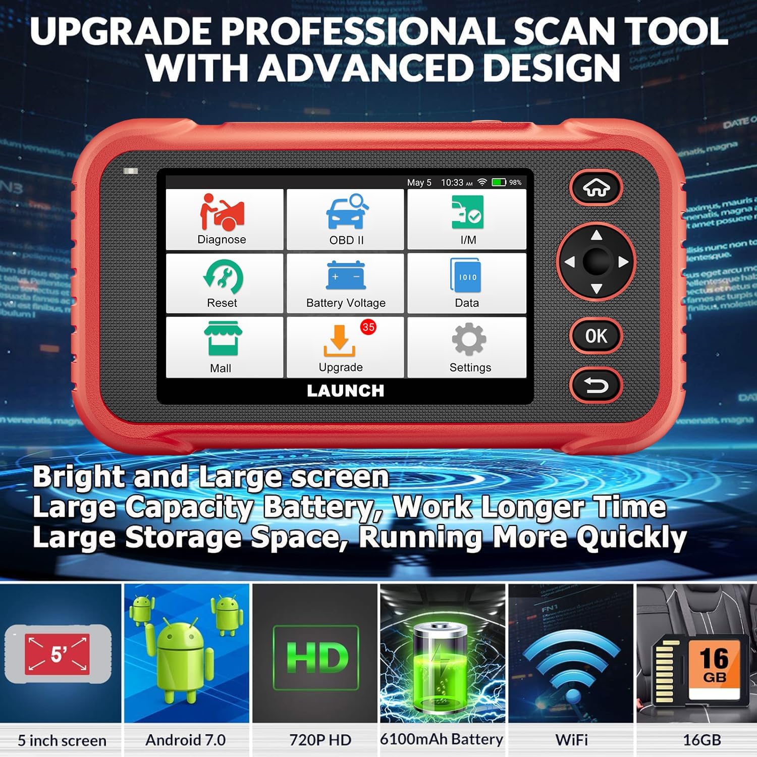LAUNCH OBD2 Scanner CRP123i Elite Code Reader, 2024 Lifetime Free Update Car Diagnostic Tool for Multi Systems with Oil Reset, SAS Reset, Throttle Adaptation, FCA SGW, Battery Test, Auto VIN