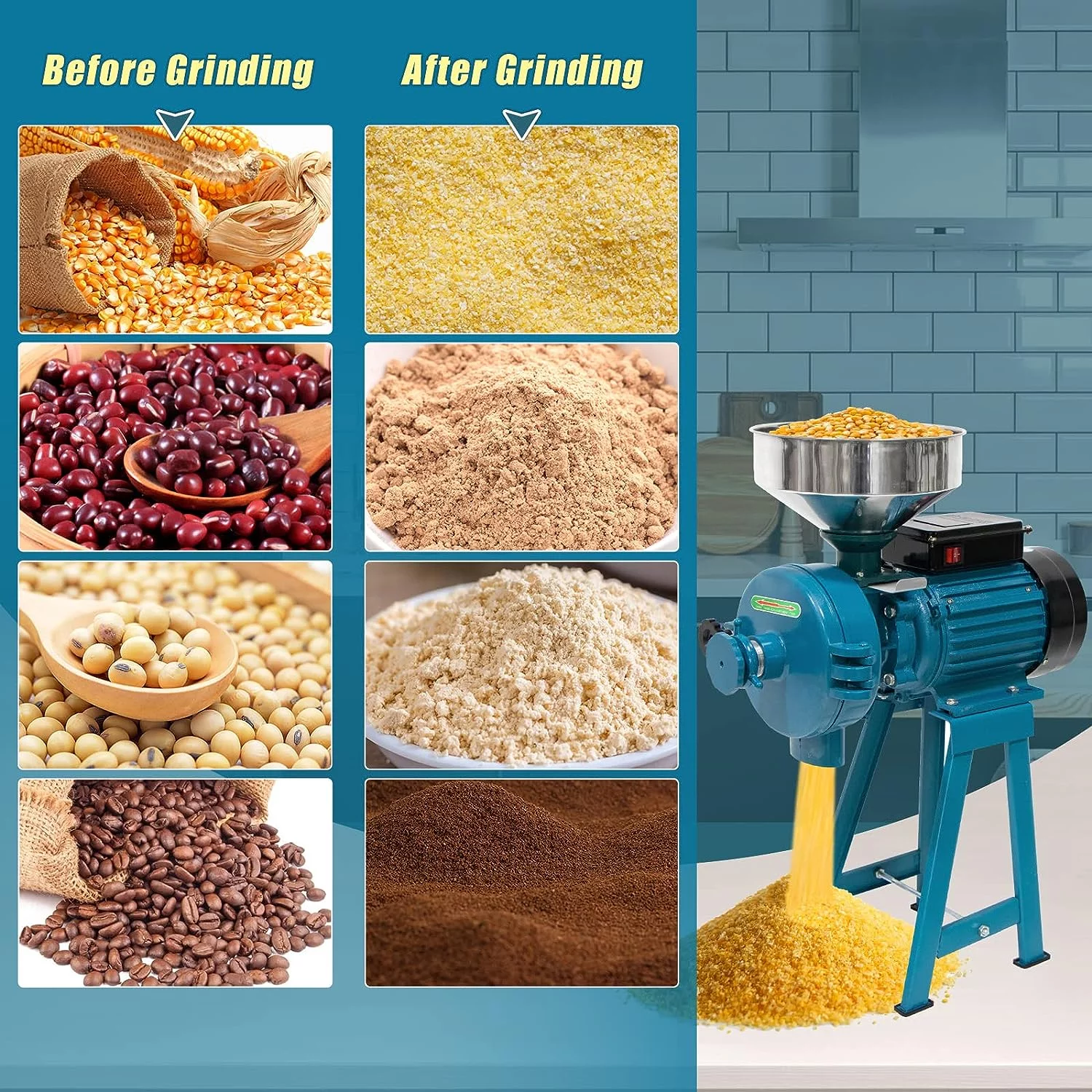 FICISOG 3000W 110V Wet&Dry Commercial Electric Heavy Duty Grain Grinder maize flour Wheat Corn Grain Mills Electric Grinder Mill