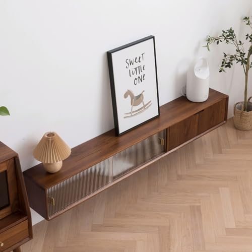 tv Units for Living Room Floating TV Unit, 70.8''/78.7'' Wall Mounted TV Cabinet, Floating Shelves with Door, Modern Wood Entertainment Media Console Center Large Storage TV Bench for Living Room Bed