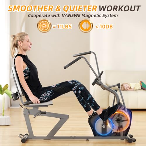 VANSWE Recumbent Exercise Bike for Adults Seniors - Recumbent Bikes for Home with Magnetic Resistance, Bluetooth and App Connectivity, Pulse Sensor