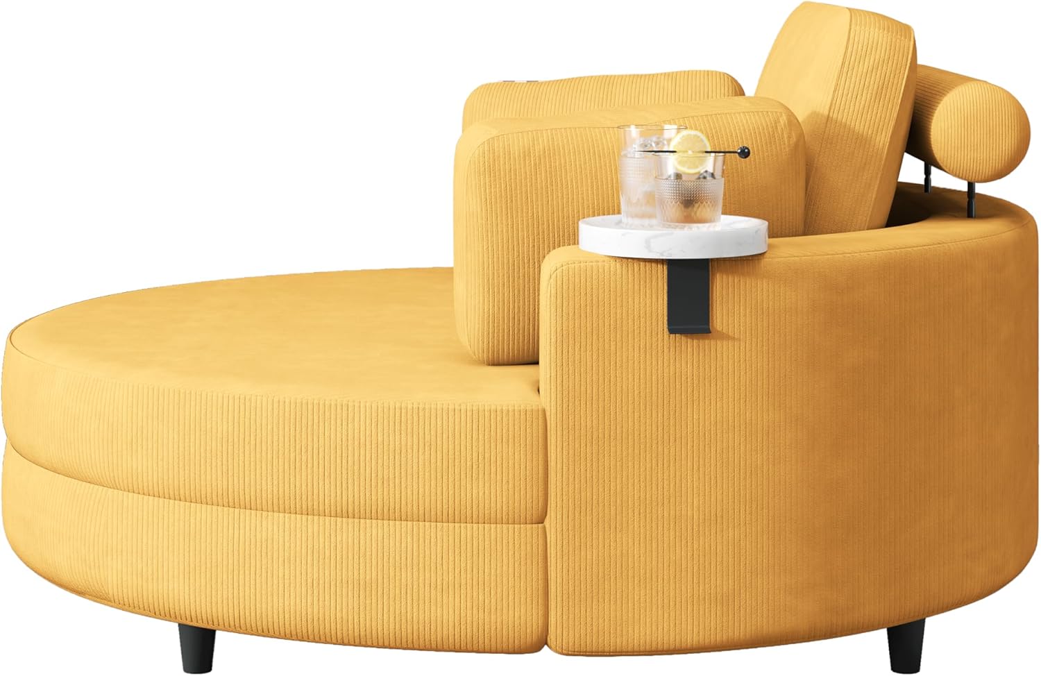 Oversized Accent Barrel Chair Soft Corduroy Upholstery Round Leisure Armchair w/Adjustable Headrest,4 Pillows,Storage Ottoman & Removable Tray for Home Apartment Living Room Hotel Lobby