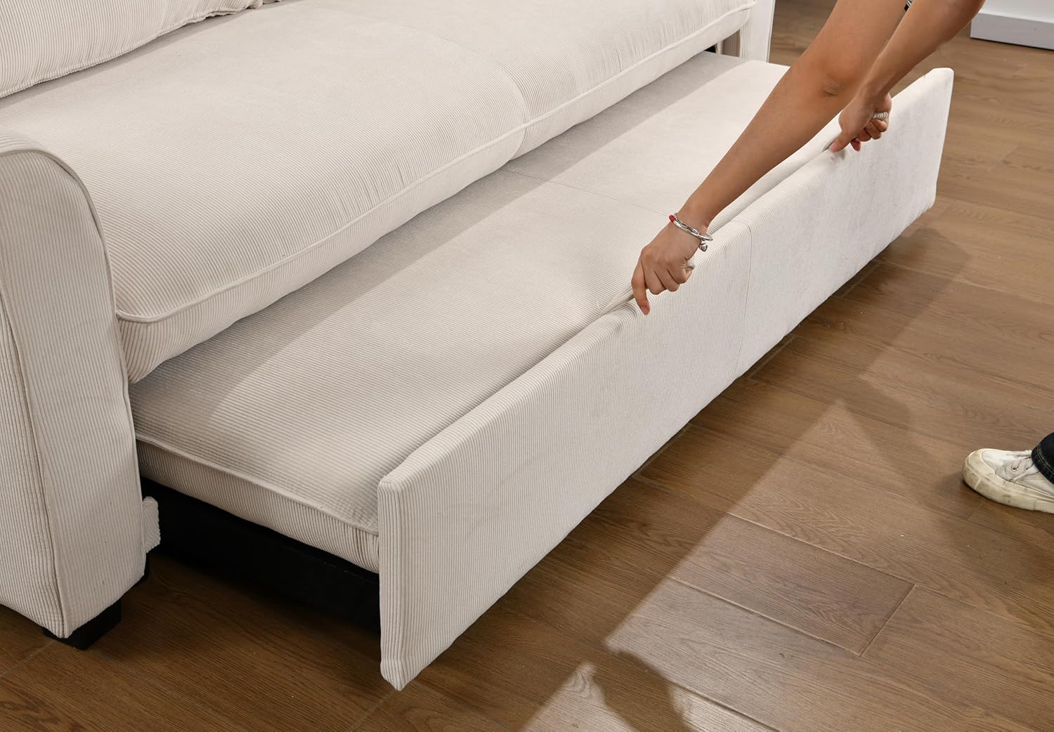 78" 3 in 1 Convertible Sleeper Sofa with Pull out Bed,Fabric Small Loveseat Couch w/Adjustable Reclining Backrest,Easy to Install,for Living Room,Apartment,Beige