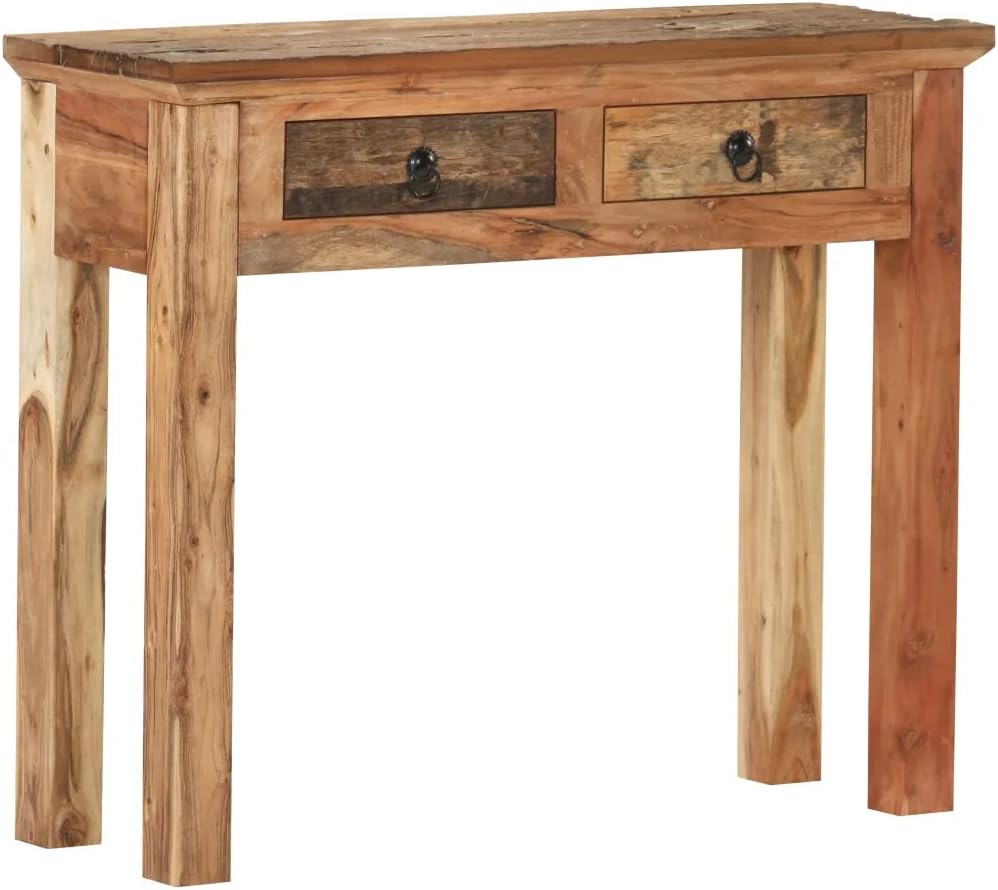vidaXL - Rectangular Console Table Crafted with Solid Acacia Wood and Reclaimed Wood - Rustic Brown Hall Table with 2 Drawers - Farmhouse Wood Table - 35.6"x11.8"x29.5" - Unique Interior Decor