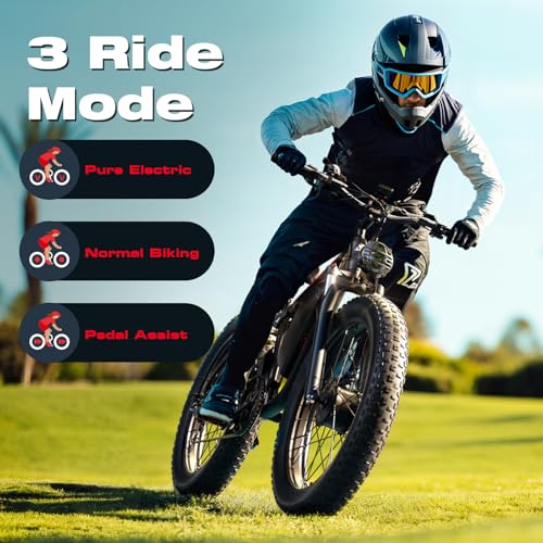 3000W Dual Motors Electric Bike for Adults, 52V 25Ah 26" Fat Tire Fast 36 mph up to 100 Miles Full Suspension Hydraulic Brake Class 3 AWD Off Road Mountain Hunting Ebike