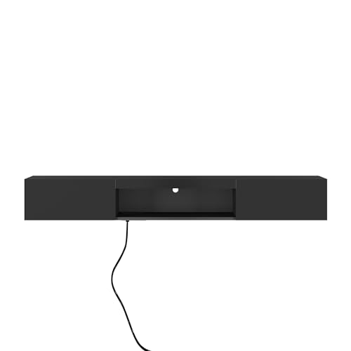65" Floating TV Stand Wall Mounted, Floating TV Stand with LED Lights, TV Cabinet with Storage Entertainment Center up to Television 65" for Bedroom Living Room (Black, 65")