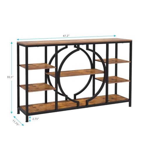 GiftGo 47" Industrial Console Tables for Entryway Rustic Sofa Table Behind Couch 4 Tier Wooden Shelves Entry Table with Storage for Foyer, Hallway, Front Door,Living Room (Rustic Brown, 47")