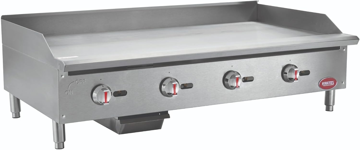 Kratos 29Y-006 48" Commercial Restaurant Gas Countertop Griddle, Manual Controls, 4 Burners, 120,000 BTU Output