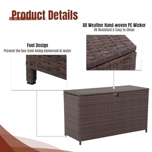 Yangming 120 Gallon Large Deck Box, Outdoor Storage Box Waterproof Wicker Patio Bin for Toy Pool Garden Cushion