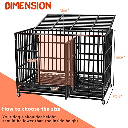 LEMBERI 48/38 inch Heavy Duty Indestructible Dog Crate, Escape Proof Dogs Cage Kennel with Lockable Wheels,High Anxiety Double Door Kennel,Extra Large Crate Indoor for Large Dog with Removable Tray
