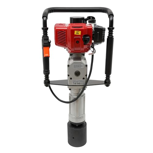 52CC Gas-Powered T Post Driver Upgrade Fence Post Pile Hammer with 2-Stroke Engine, EPA Certified, New Model Petrol Piledriver with 3xPost Driving Heads, 800-2800BPM