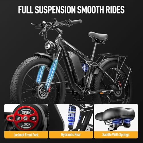 Dual Motor Ebike,37MPH Fast Electric Bike Peak 3000W/5000W 23AH Ebike for Adults UL Certified Battery Commuting Electric Bicycle 87 Miles Long Range 7-Speed 26" Fat Tire Full Suspension E Bike