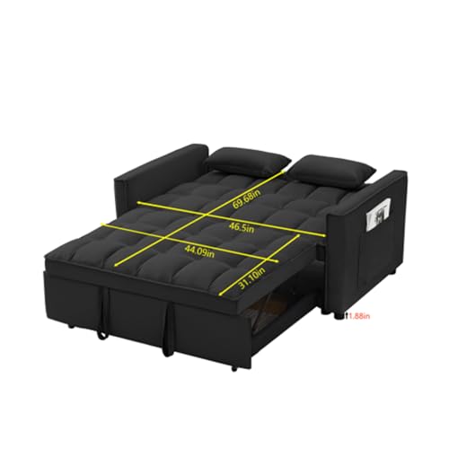 3 in 1 Convertible Sleeper Sofa Bed,Sectional Couches,Loveseat Sofa,Futon Sofa Couch Pullout Bed,Reclining Backrest,Fabric Furnitur,have Toss Pillows,Pockets,Pink