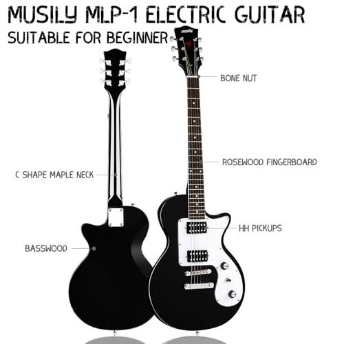 MLP-1 39 Inch Electric Guitar Kit, Beginner LP Full Size Solid Body Electric Guitar With HH Pickups, Gig Bag, Amplifier, Strap, Cable, Picks, String (White)