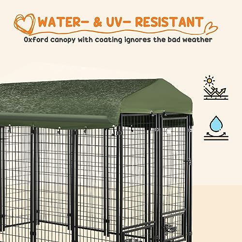 PawHut 4.6' x 4.6' x 5' Dog Kennel Outside, Welded Wire Outdoor Dog Kennel Run with Waterproof & UV Resistant Cover, for S&M Breeds, Chickens, Ducks, Black