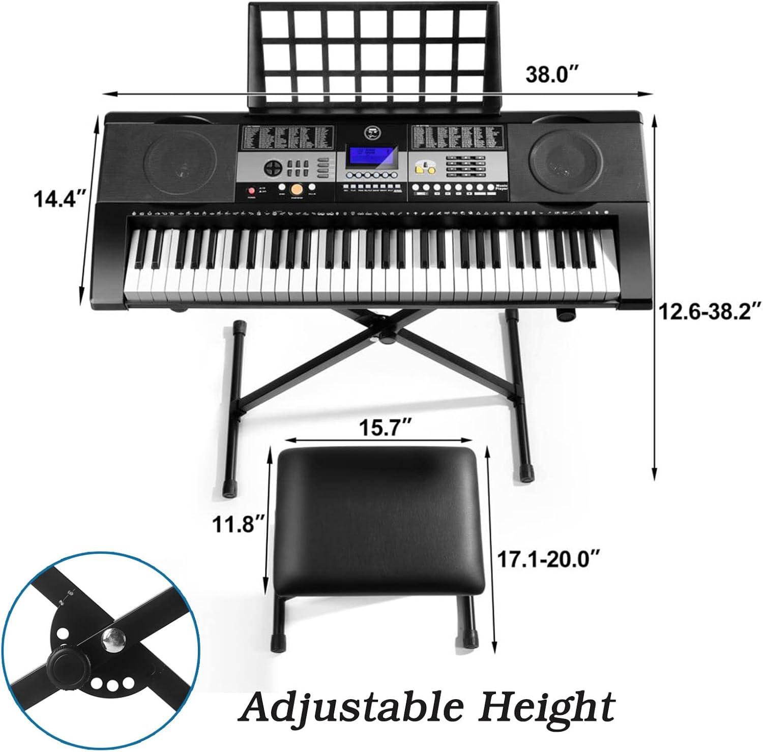 Mustar 61 Key Piano Keyboard, Portable Electric Keyboard Piano with Stand, Touch Sensitive Keyboards Piano 61 key for Beginners, Piano Stool, Headphones, Microphone, LCD Screen