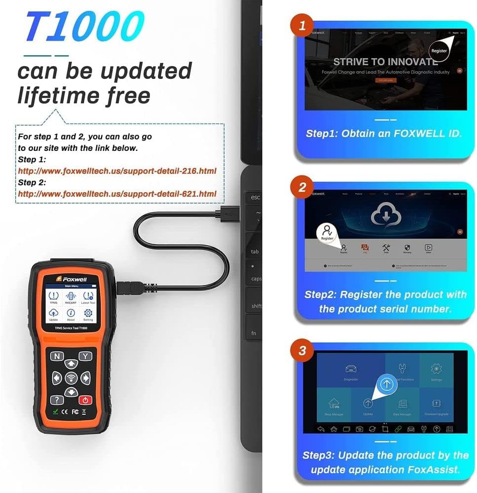FOXWELL TPMS Sensor Relearn Tool T1000-TPMS Programming Tool with TPMS Sensor Activation, Tire Pressure Monitor System with TPMS Relearn/Activate All Sensors, Key Fob Testing, Lifetime Free Update