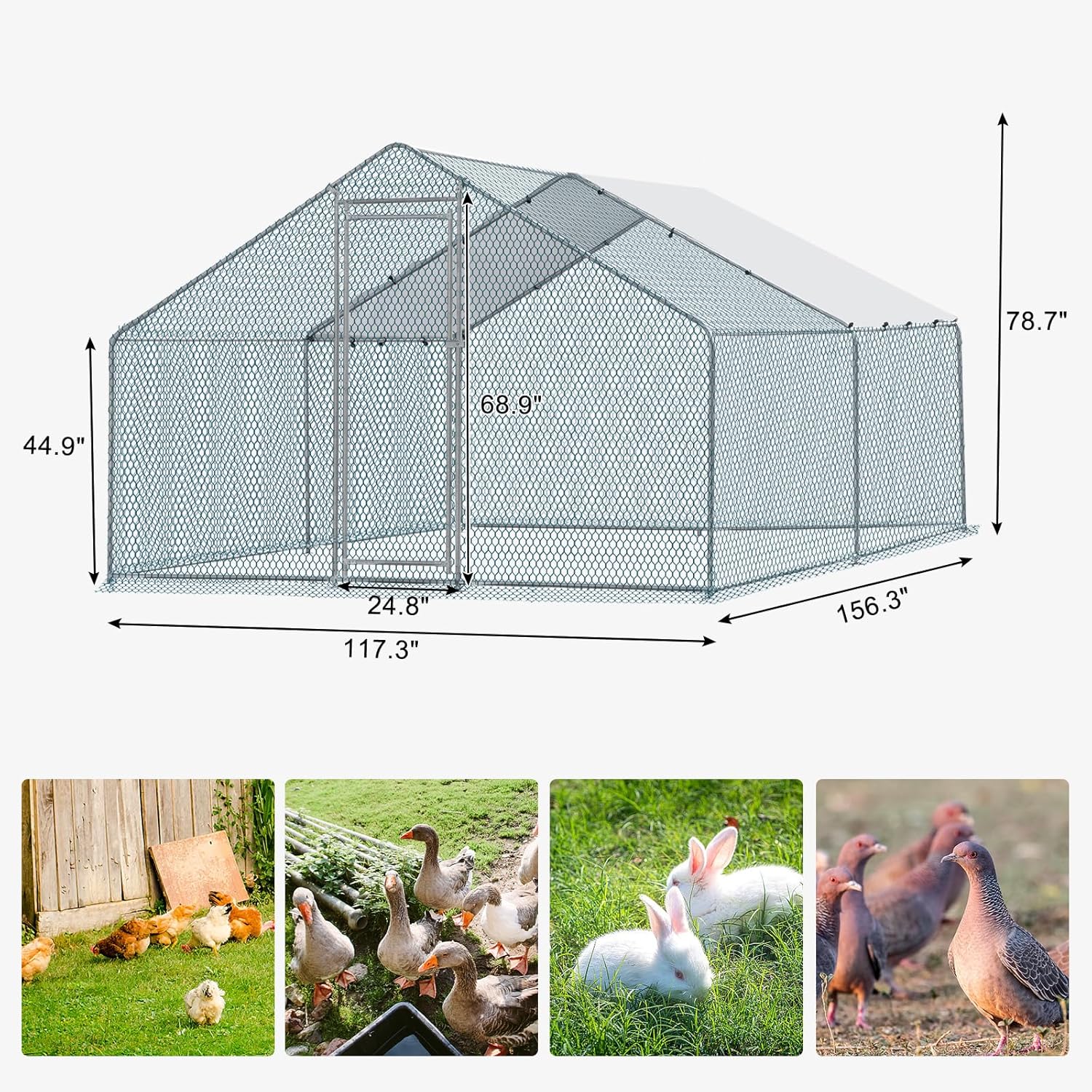 Large Chicken Coop,13 x 10 ft Large Metal Chicken Coop, Walk-in Poultry Cage Chicken Hen Run House with Waterproof Cover, Rabbits Cats Dogs Farm Pen for Outdoor Backyard Farm Garden