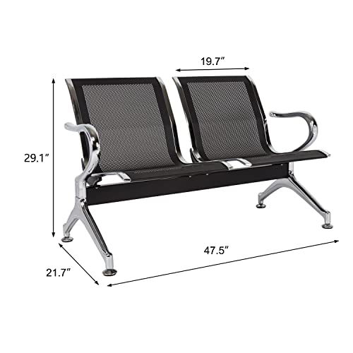 Kinsuite Waiting Room Bench Reception Chairs - Waiting Room Chairs Set of 2 with Arms 3-Seat PU Airport Reception Bench, Waiting Room Bench for Business Hospital Market, Black