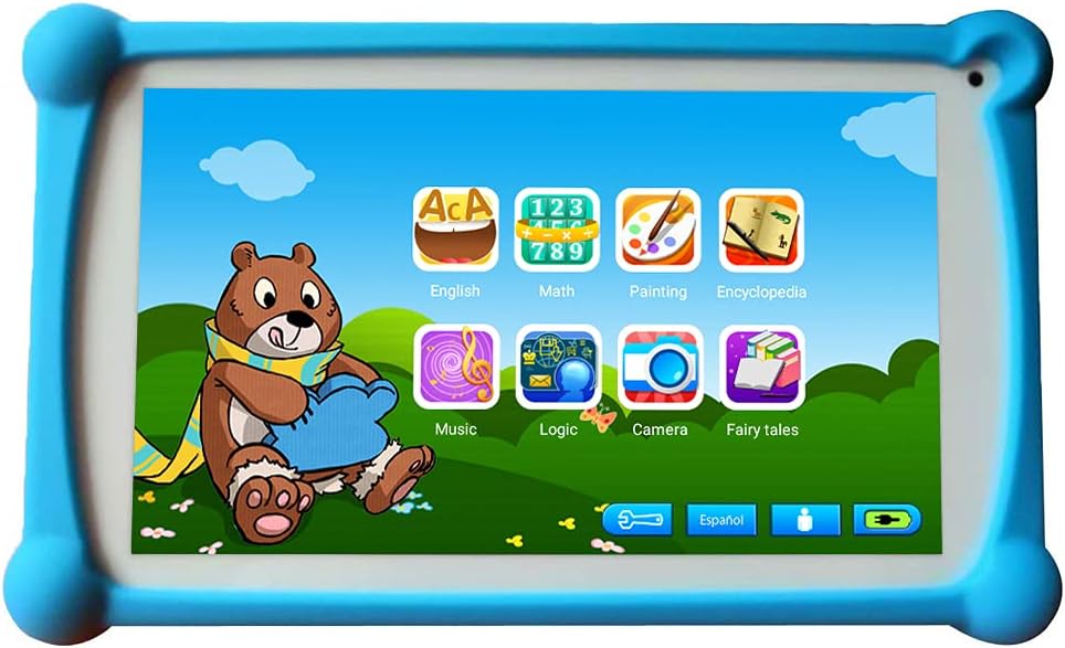 Kids Tablet, B.B.PAW 7 inch 16GB WiFi Android 9.0 Google Certified Tablet for Kids with Pre-Loaded Professional Learning&Training Apps English/Spanish Bilingual Language and Protective Case-Blue Pack of 2