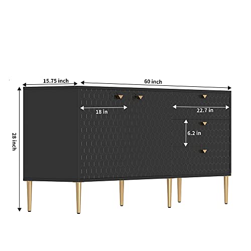 Sideboard Buffet Cabinet, 48 Inch Modern Storage Cabinet with 3 Doors and Adjustable Shelves, Free-Standing Cabinet with Gold Legs for Living Room, Dining Room, Entryway, Office,White