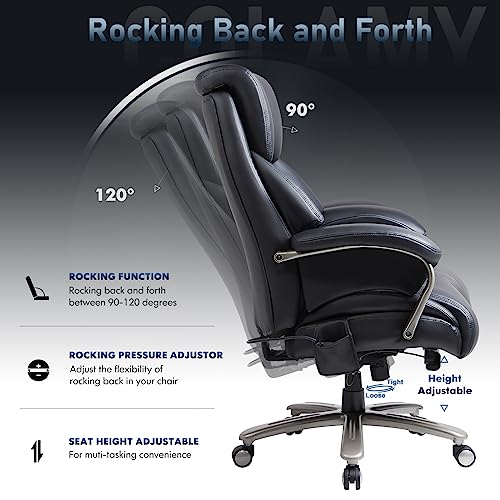 COLAMY Big and Tall Office Chair 500lbs-Heavy Duty Leather Computer Executive Desk Chair with Wide Seat, Adjustable headrest, Lumbar Support-Black