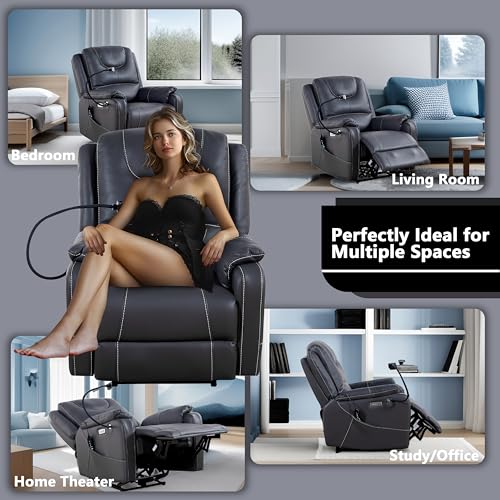 Power Zero Gravity Chair: Electric Recliner with Heat and Massage, Phone Holder for Living Room, Side Pockets, OKIN Motor, USB Port - Scratch Resistant Eco Leather Reddish Brown