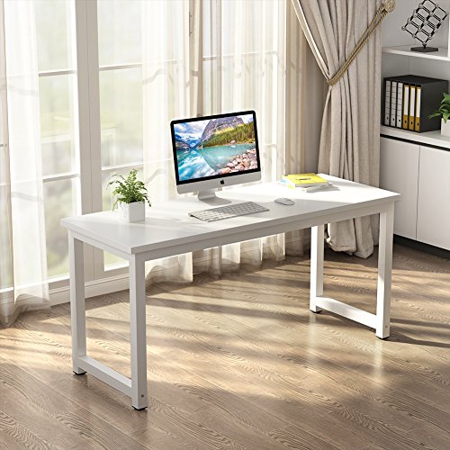 Tribesigns Modern Computer Desk, 63 x 31.5 inch Large Executive Office Desk Computer Table Study Writing Desk Workstation for Home Office, Spliced Desktop, White