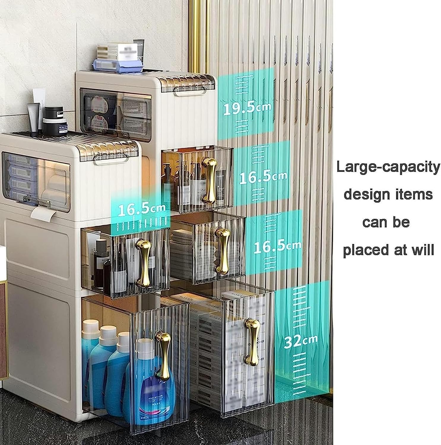 Bathroom Narrow Cabinet Small Bathroom Floor Storage Cabinet, Narrow Bathroom Organizer with Drawers and Wheels, Slim Toilet Paper Storage Cabinet for Small Space and Corner ()