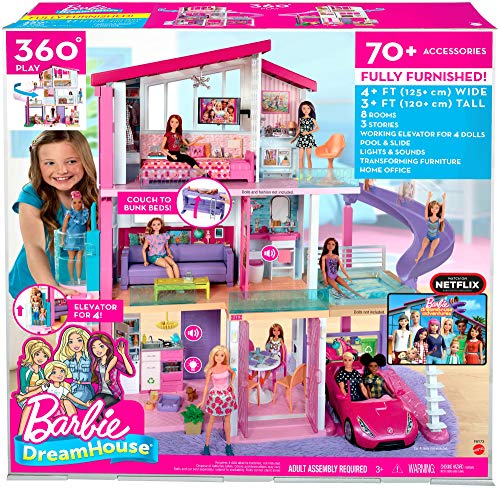 Barbie Dreamhouse Dollhouse with Pool, Slide and Elevator, Plus Lights, Sounds and 70+ Total Accessories, for 3 to 7 Year Olds