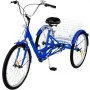 Vevor  24 in. 1-Speed 3 Wheel Blue Exercise Adult Tricycle with Large Basket
