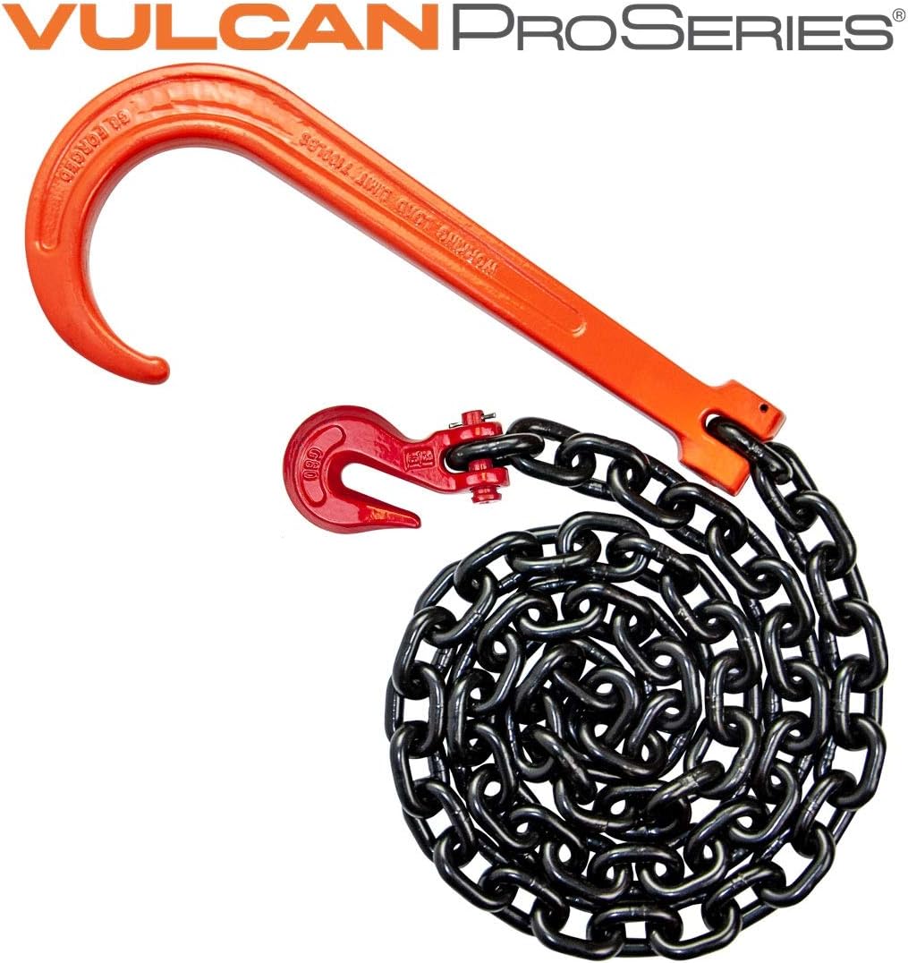 VULCAN Alloy Tow Chain with Forged Long J Hook - Grade 80-3/8 Inch x 6 Foot - PROSeries - 7,100 Pound Safe Working Load