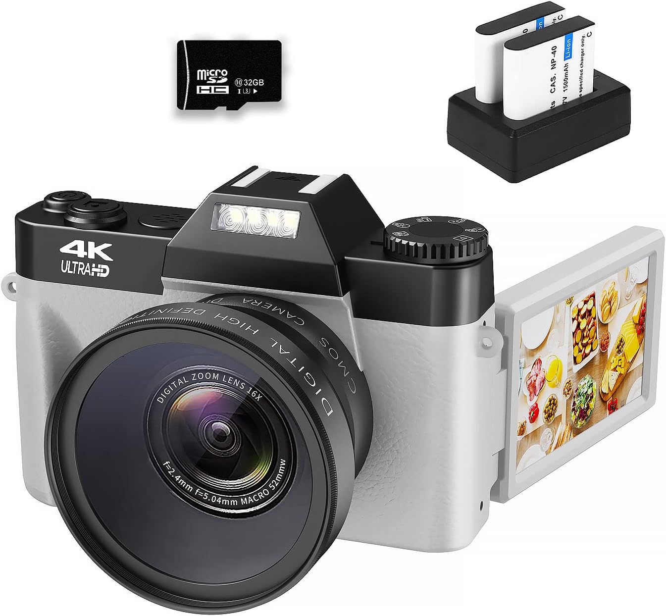 VJIANGER 4K Digital Camera 48MP Pixel Autofocus Vlogging Camera 3.0" IPS 30FPS Flip Screen 16X Digital Zoom Fixed Camera Lenses for Photography on YouTube with 32GB SD Card, 2 Batteries (Black)